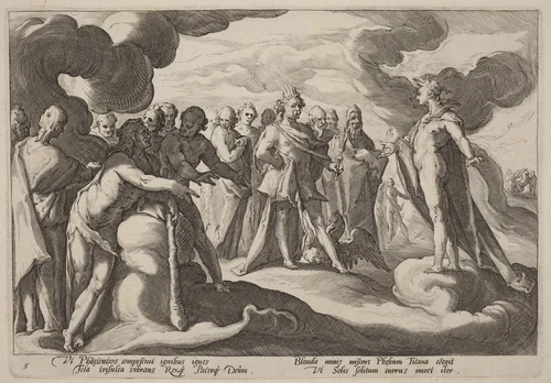 Jupiter and the Gods Asking Helios to Resume Control of the Chariot by Hendrick Goltzius, print, 1589