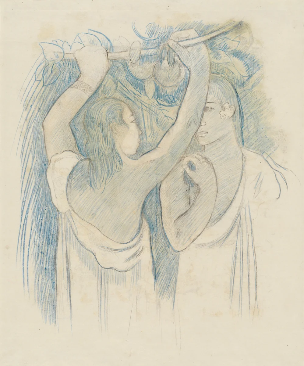 Two Tahitians Gathering Fruit [verso] by Paul Gauguin, print, 1899-1900