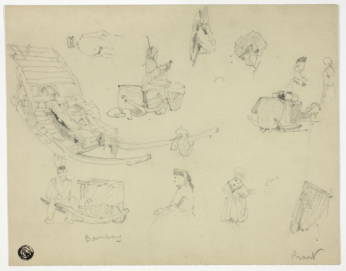 Sketches of Figures, Sleds at Bambarg by Samuel Prout, drawing, 1803-1852