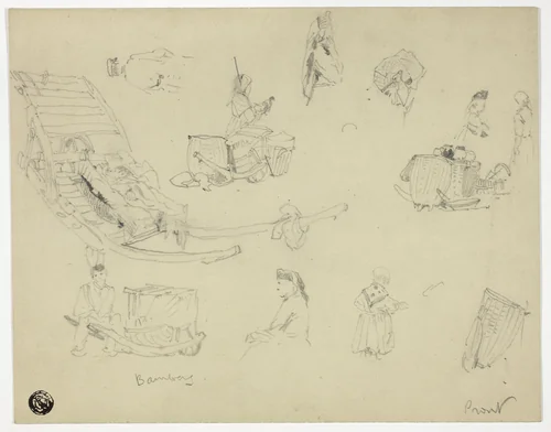 Sketches of Figures, Sleds at Bambarg by Samuel Prout, drawing, 1803-1852