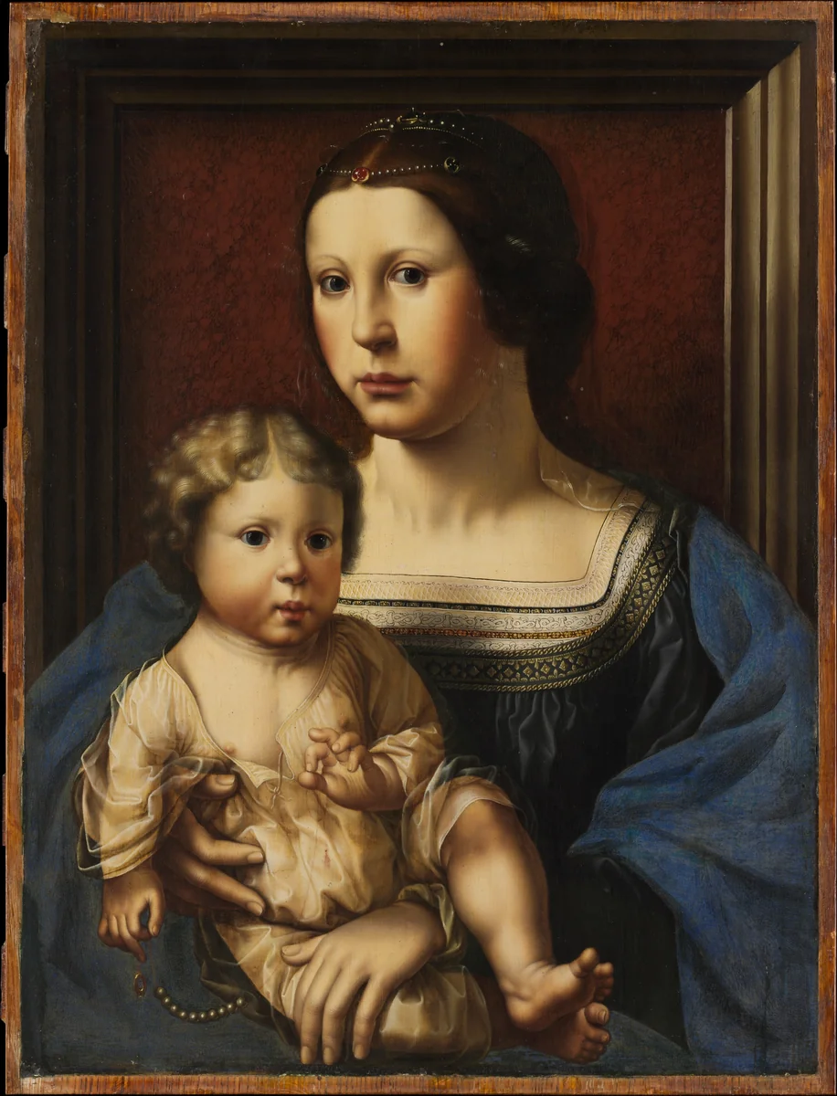 Anna van Bergen (1492–1541) and Her Son Hendrik (born 1519) as the Virgin and Child by Jan Gossart, painting, 1517-1527