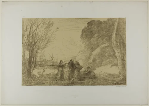A Family at Terracina by Jean-Baptiste-Camille Corot, print, 1871