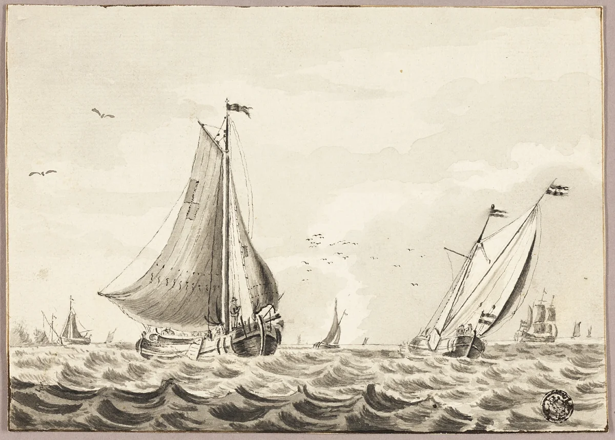 Sailboats on Sea by Unknown Artist, drawing, 1501-1600