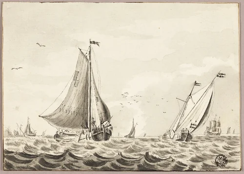 Sailboats on Sea by Unknown Artist, drawing, 1501-1600