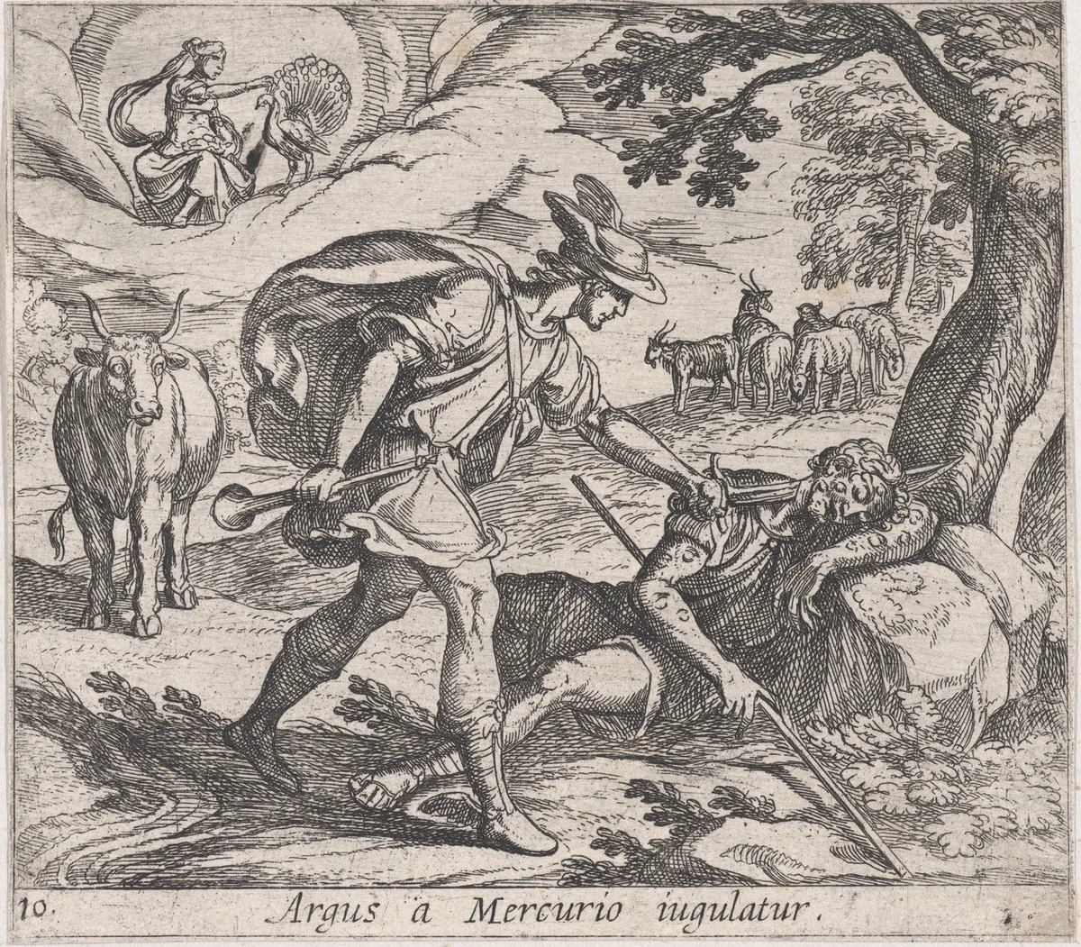 Plate 10: Mercury Killing Argos (Argus a Mercurio iugulatur), from Ovid's 'Metamorphoses' by Antonio Tempesta, print, 1606