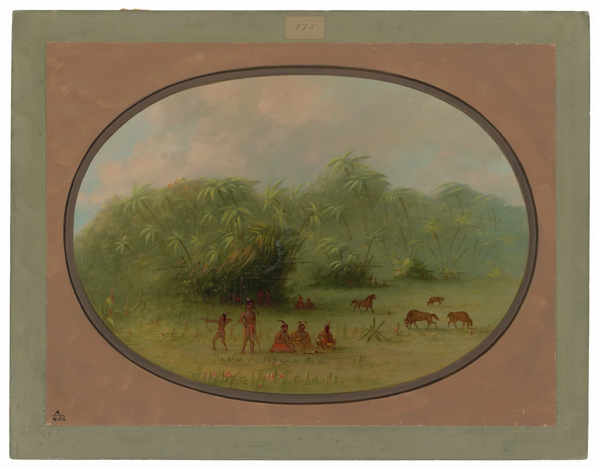 Indians and Horses in the Forest by George Catlin, painting, 1854-1869