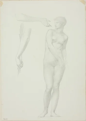 Standing Female Nude and Sketches of Arms by Edward Burne-Jones, drawing, 1868-1883
