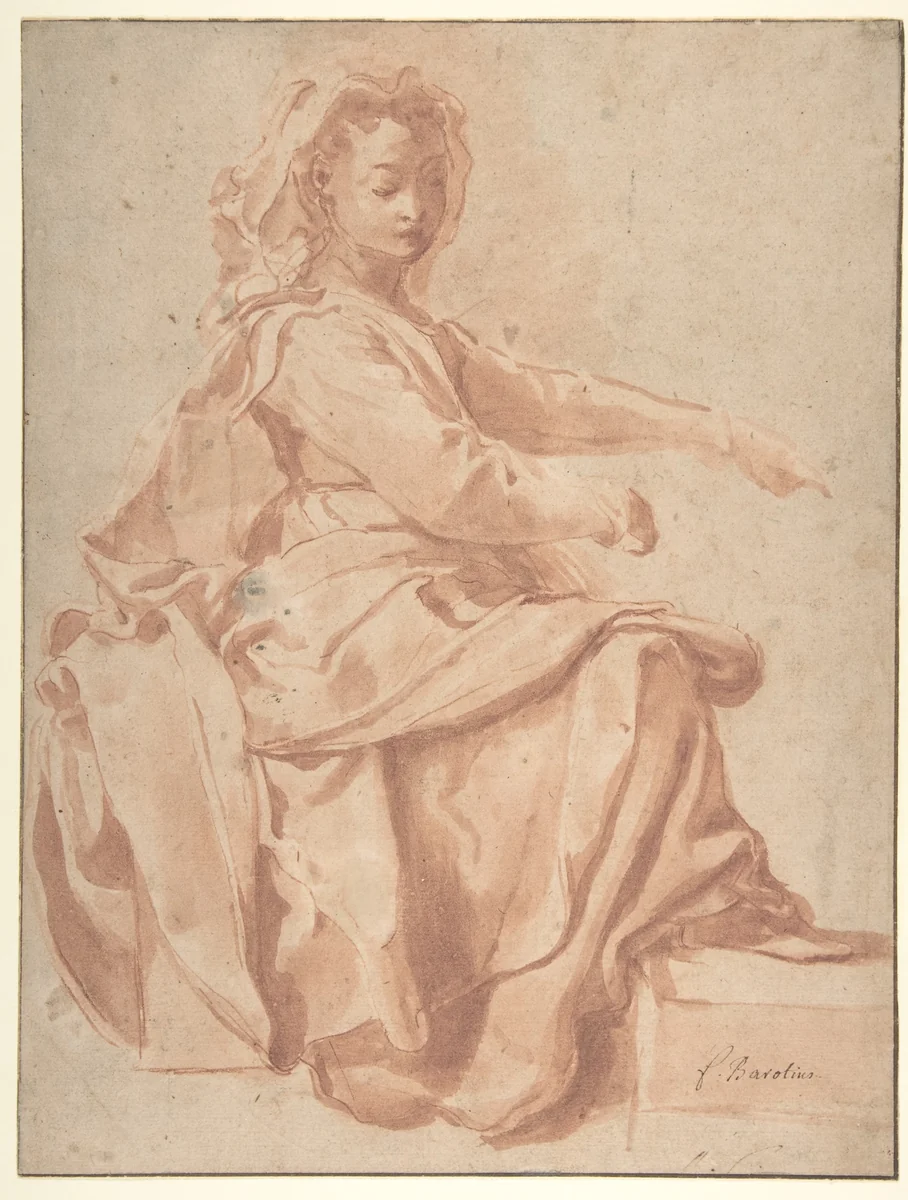 Seated Female Figure by Pietro Faccini, drawing, 1562-1602