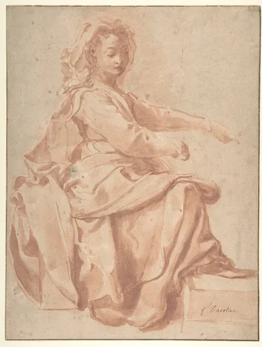 Seated Female Figure by Pietro Faccini, drawing, 1562-1602