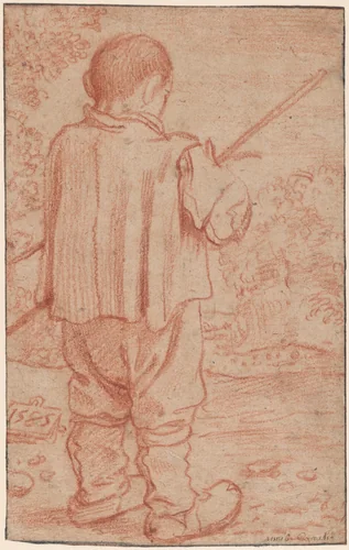 Standing Boy in a Landscape by Lodovico Carracci, drawing, 1585