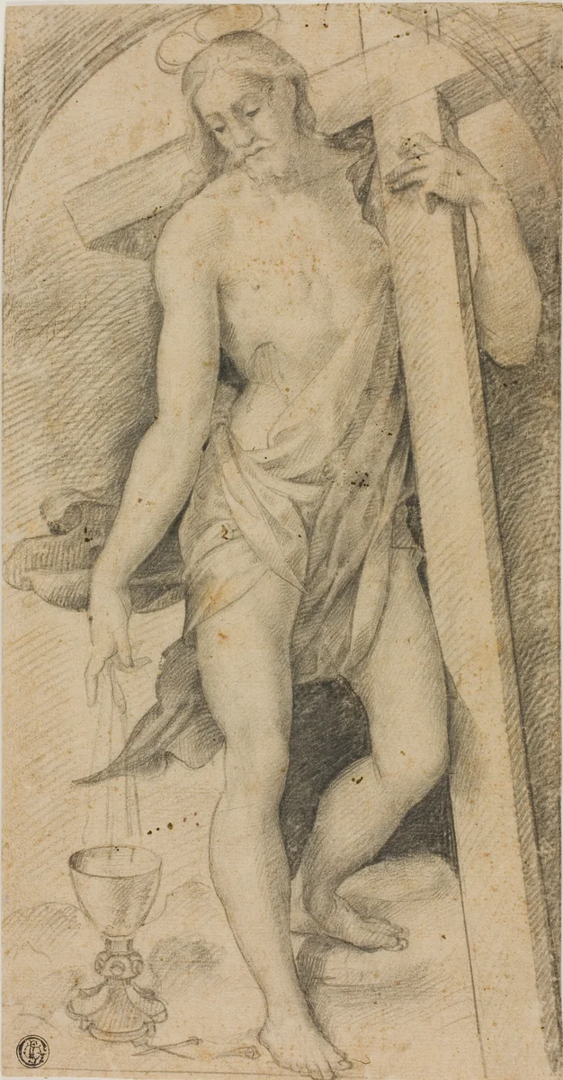 Christ with the Cross by Rosso Fiorentino, drawing, 1528-1532