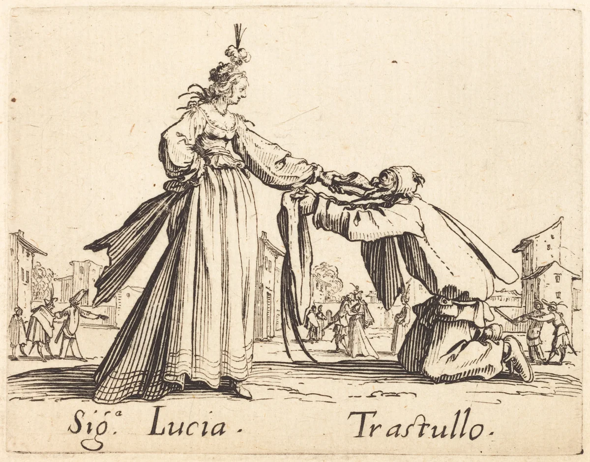 Signa. Lucia and Trastullo by Jacques Callot, print, 1622