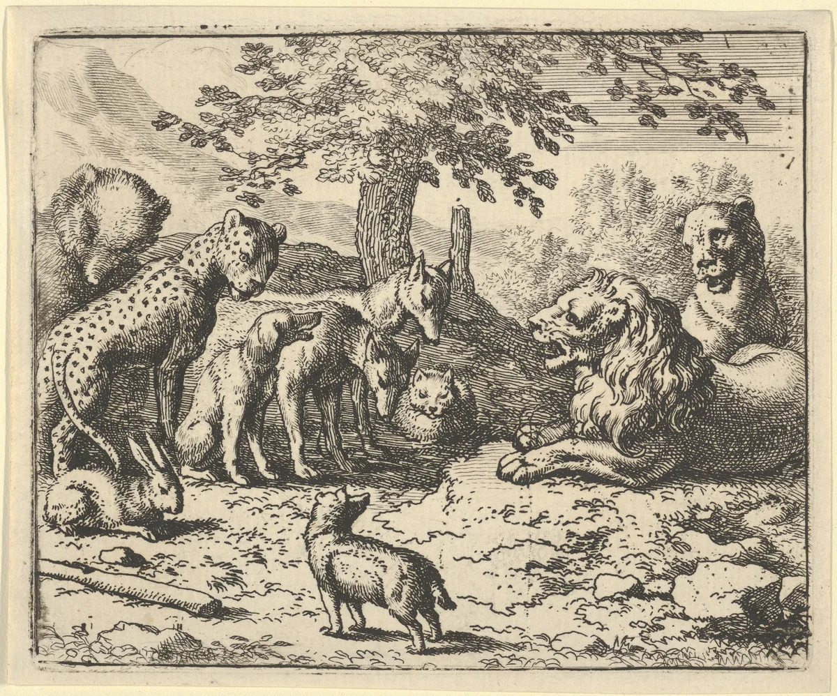 The Lion Takes the Advice of the Other Animals for Renard's Punishment from Hendrick van Alcmar's Renard The Fox by Allart van Everdingen, print, 1650-1675