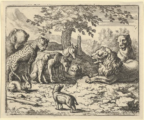 The Lion Takes the Advice of the Other Animals for Renard's Punishment from Hendrick van Alcmar's Renard The Fox by Allart van Everdingen, print, 1650-1675