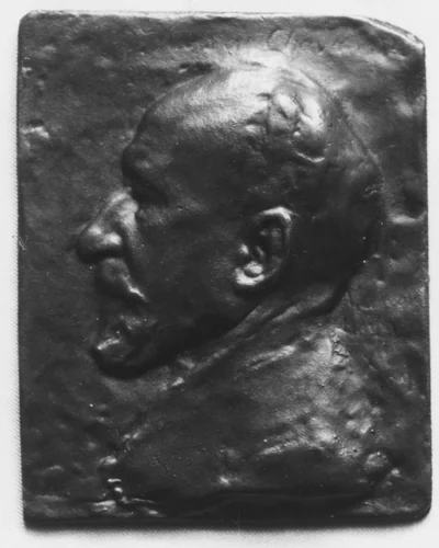 Portrait of Pierre Puvis de Chavannes (1824–1898), greatest of French decorative painters by Alexandre-Louis-Marie Charpentier, metalwork, 1885-1899