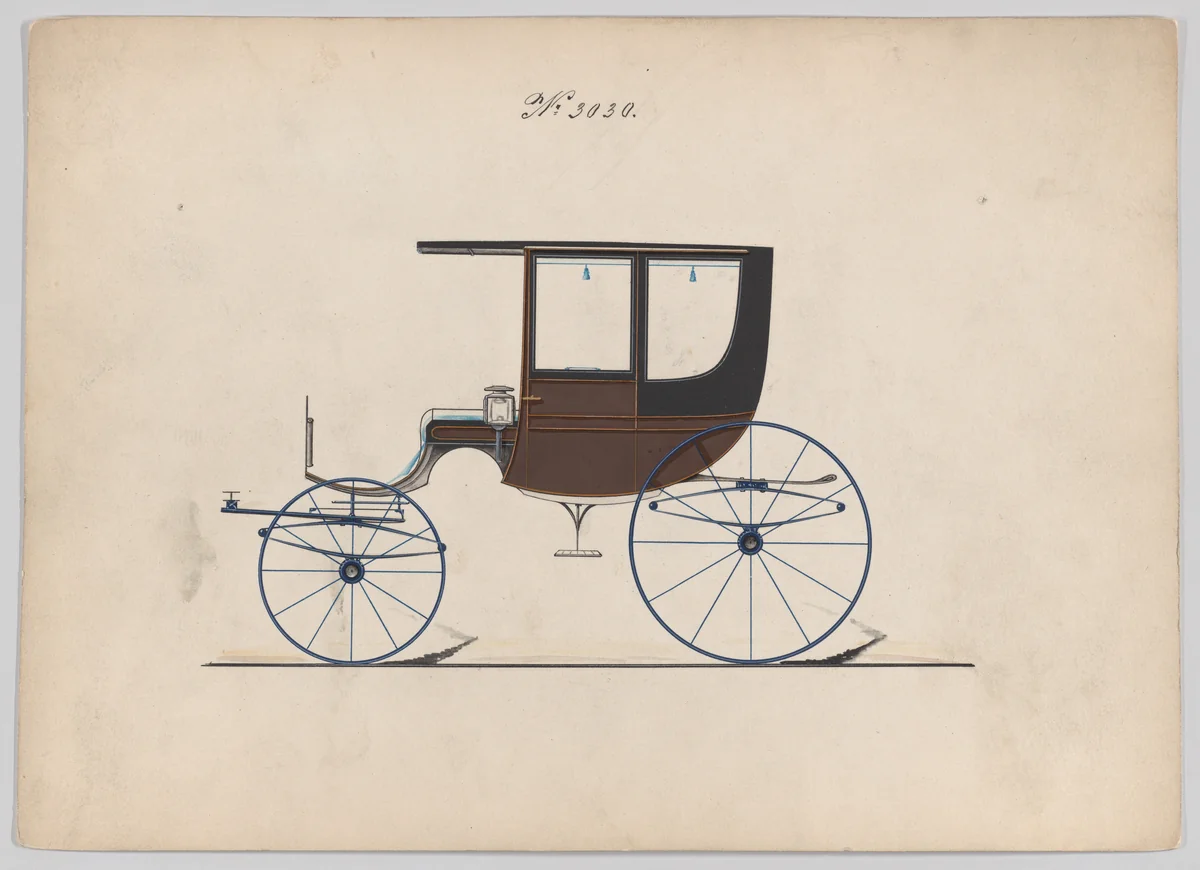 Design for 4 seat Rockaway, no. 3030 by Brewster & Co., drawing, 1874
