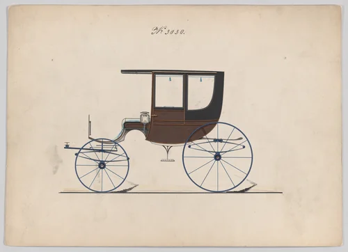 Design for 4 seat Rockaway, no. 3030 by Brewster & Co., drawing, 1874