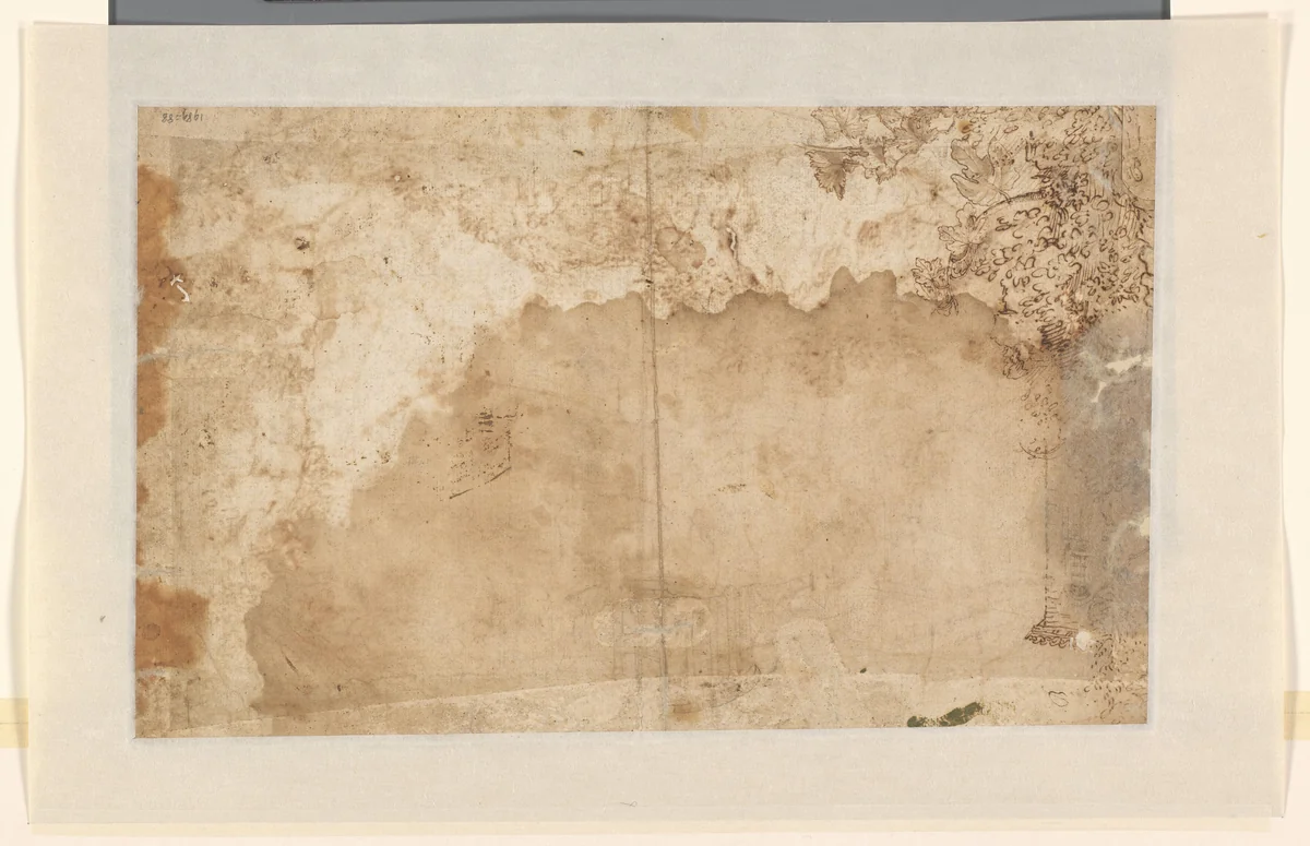 Gebouw tussen geboomte by Unknown, drawing, 1580-1622