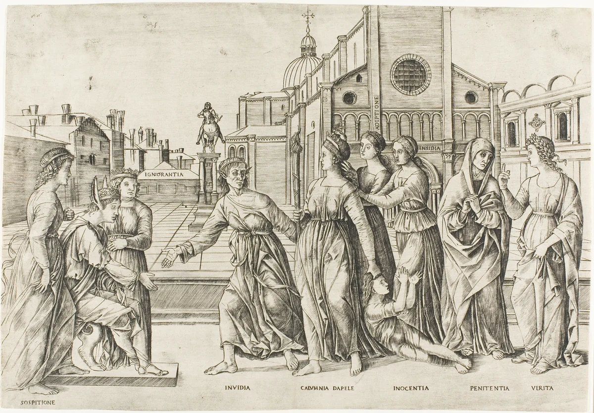 The Calumny of Apelles by Girolamo Mocetto, print, 1500-1506