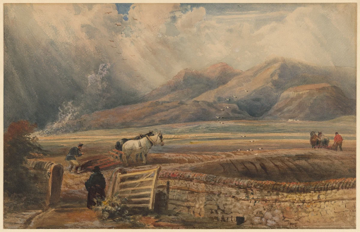 Harrowing--View near the Cross Fells by Peter de Wint, drawing, 1835-1845