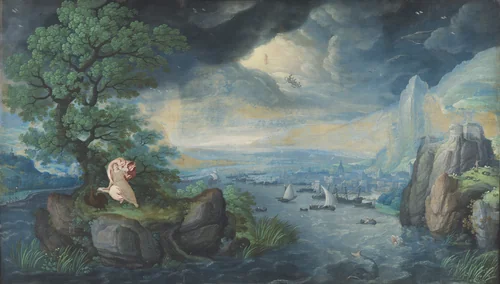 Imaginary Landscape with St. John on Patmos by Hans Bol, painting, 1564