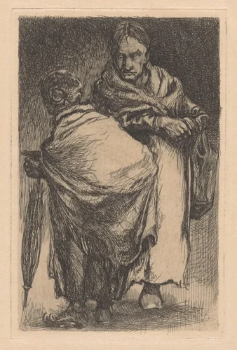 Twee oude vrouwen by Johannes Josephus Aarts, print, 1881-1934