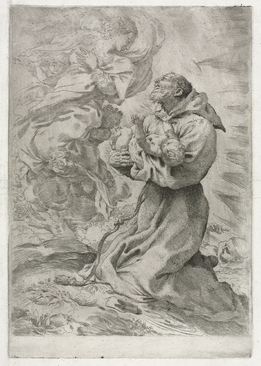 The Vision of St. Francis of Assisi by Pietro Faccini, print, 1590