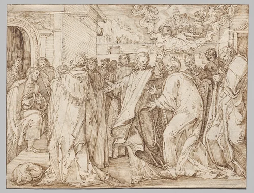 The Parable of the Tribute Money by Master of the Egmont Albums, drawing, 1580-1600