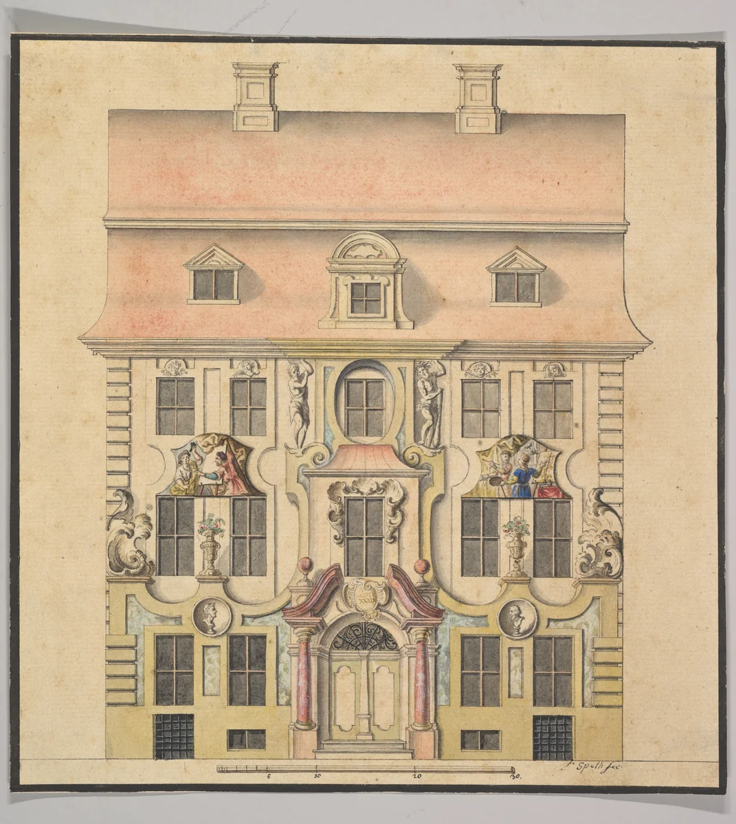 Architectural Design for a Façade by Ferenc Speth, drawing, 1739-1769