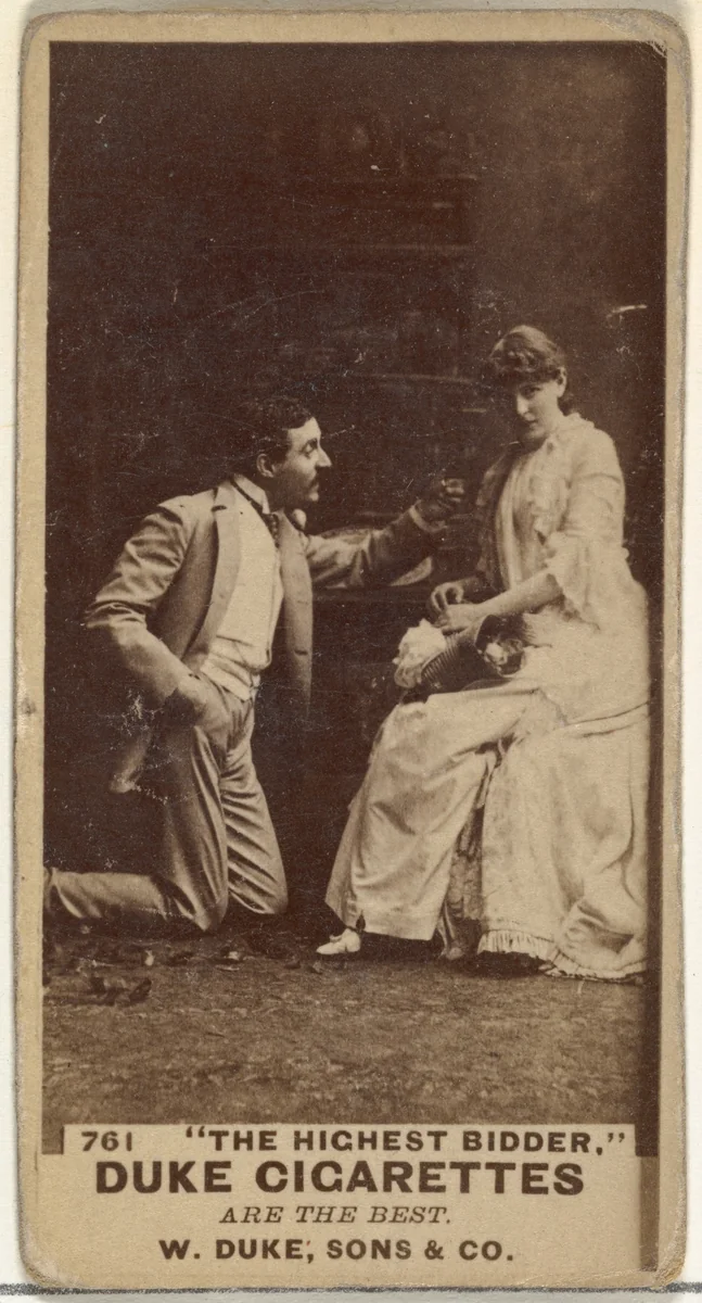 Card Number 761, "The Highest Bidder," from the Actors and Actresses series (N145-7) issued by Duke Sons & Co. to promote Duke Cigarettes by W. Duke, Sons & Co., photograph, 1880-1889