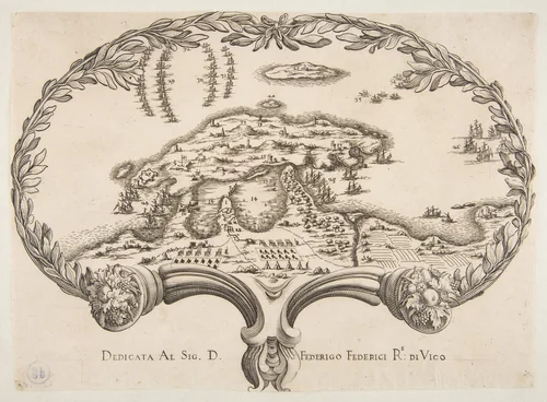 Topographic Plan (Porto Ercole?) in the Shape of a Fan by anonymous, print, 1600-1700