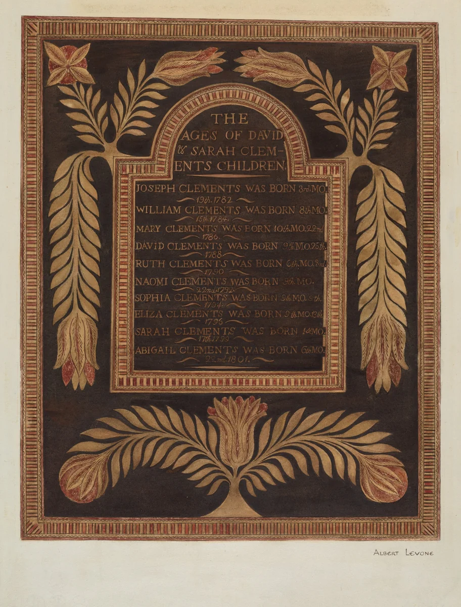 Birth Record by Albert Levone, index of american design, 1939