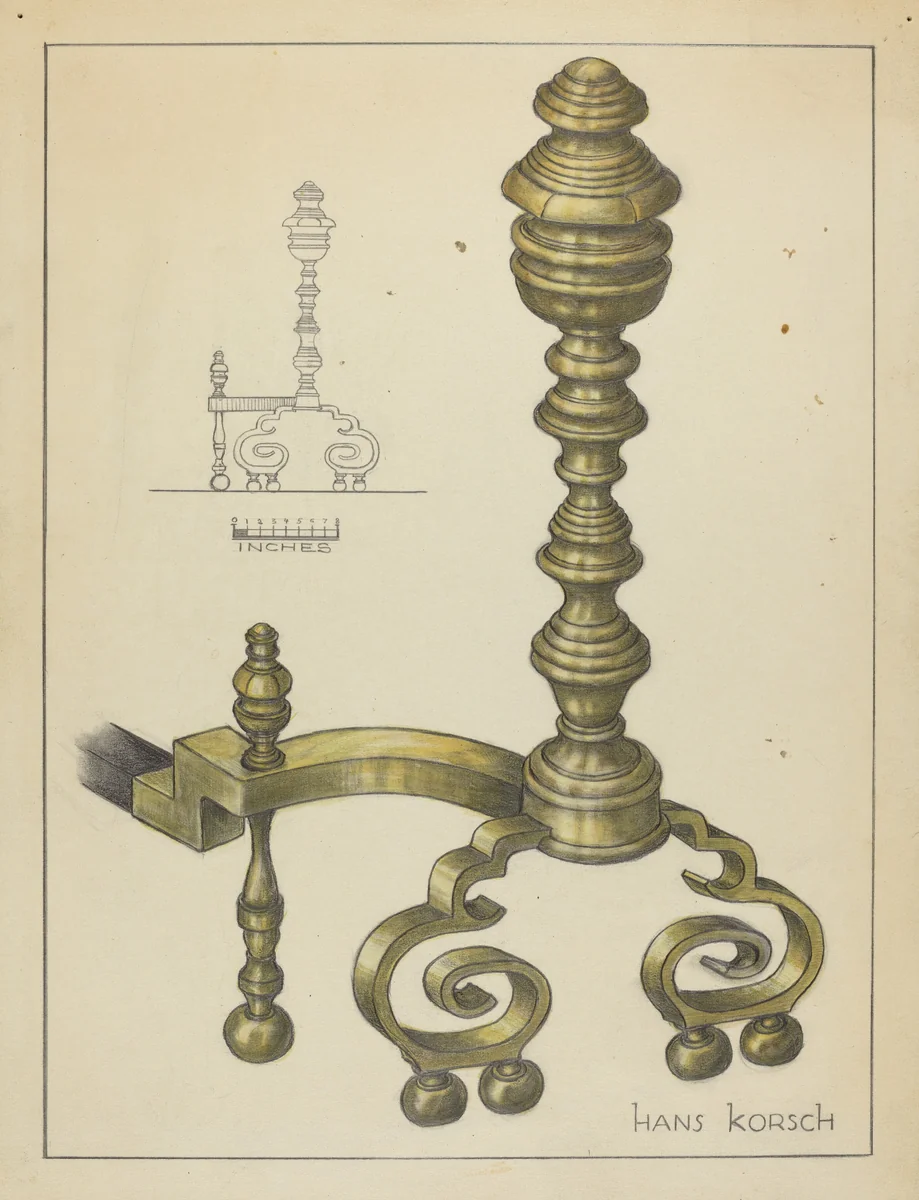 Andiron by Hans Korsch, index of american design, 1953
