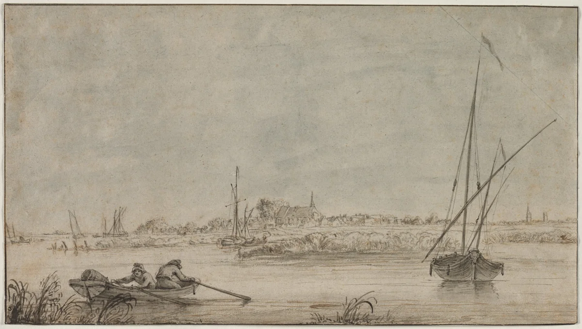View of Dordrecht from the River by Jacob van Strij, drawing, 1756-1815