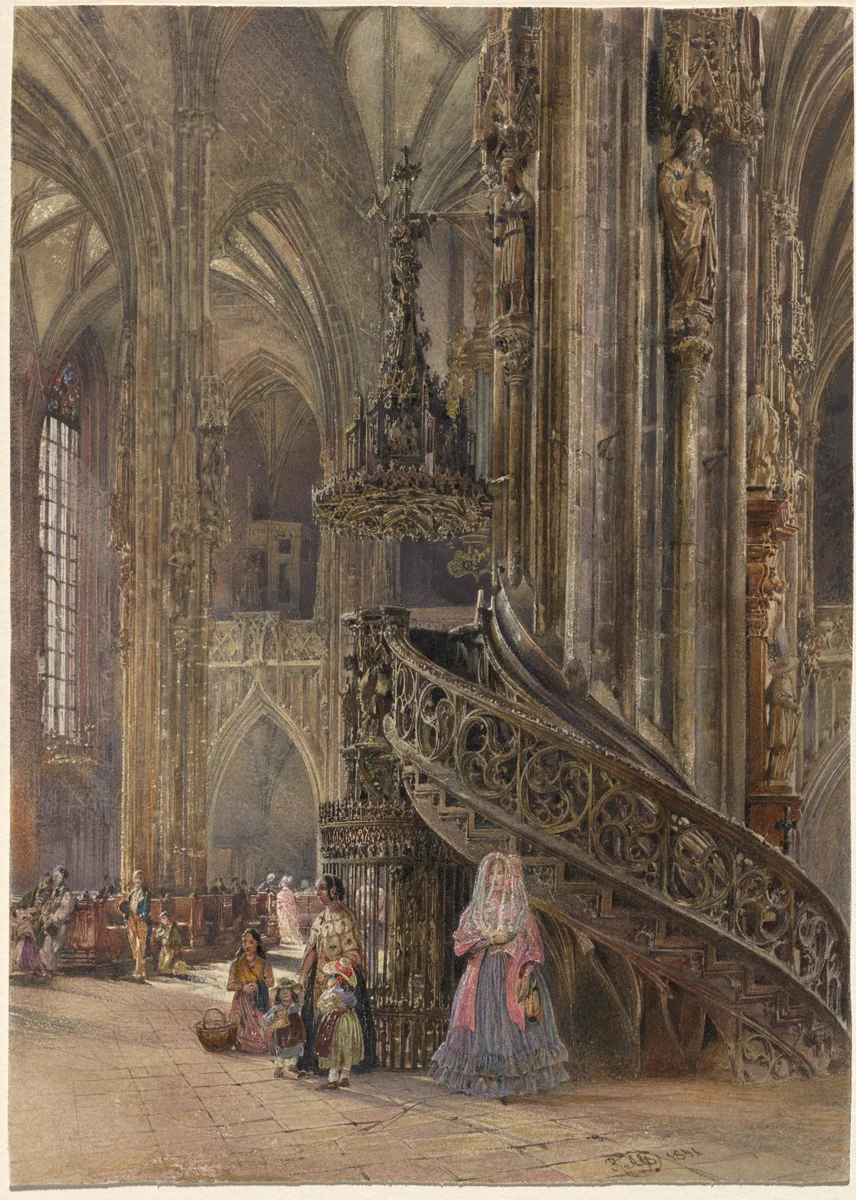 The Interior of the Cathedral of Saint Stephen at Vienna by Rudolf von Alt, drawing, 1841