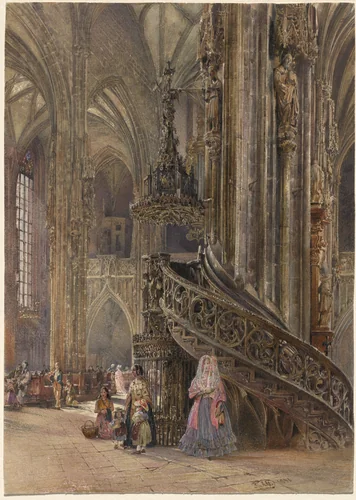 The Interior of the Cathedral of Saint Stephen at Vienna by Rudolf von Alt, drawing, 1841