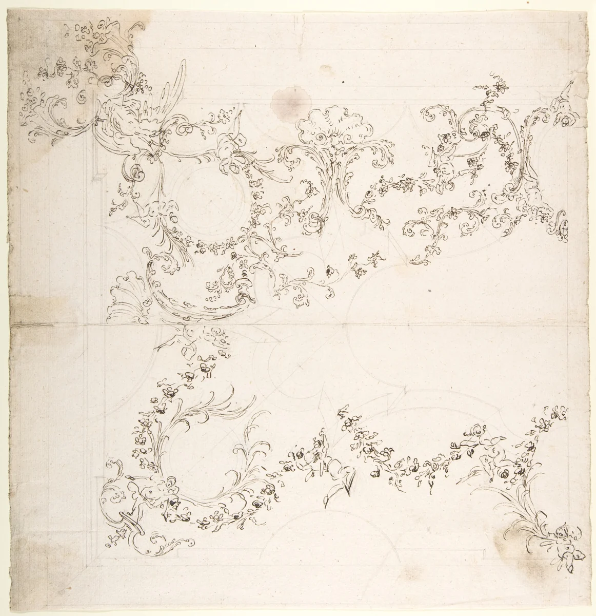 Design for a Ceiling Decoration with Putti and Garland Motifs by Donato Giuseppe Frisoni, drawing, 1709-1720