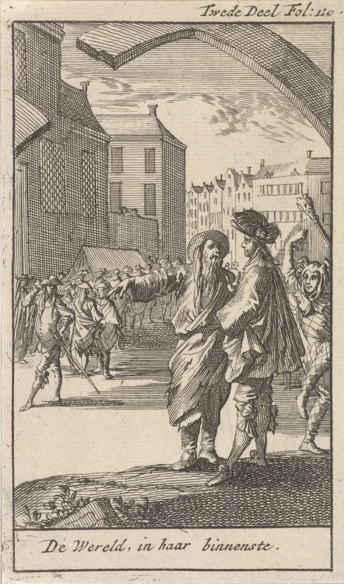 Lijkstoet met een nar op de voorgrond by Caspar Luyken, print, 1699