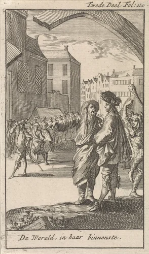 Lijkstoet met een nar op de voorgrond by Caspar Luyken, print, 1699