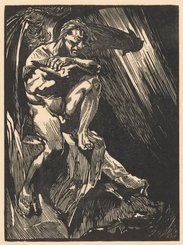 Gevallen engel, mogelijk Satan by Johannes Josephus Aarts, print, 1881-1934