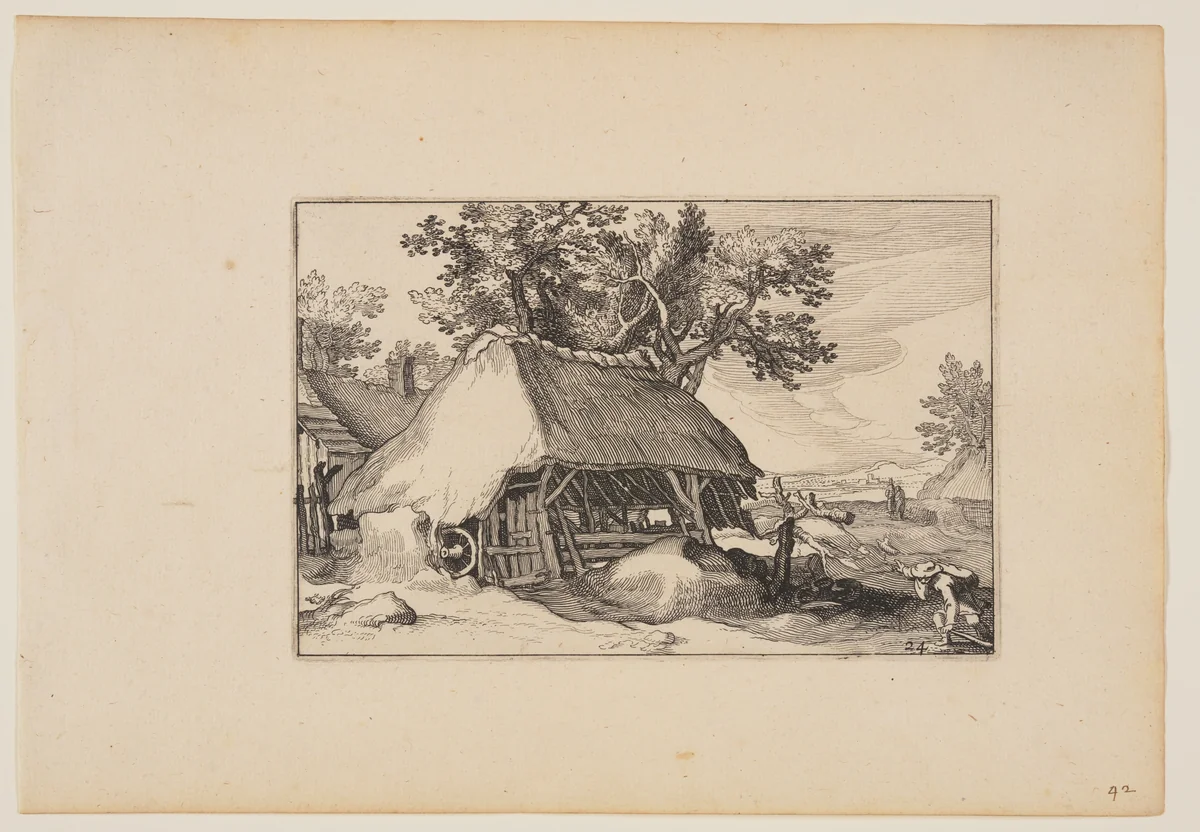 A Barn, from Landscapes (Verscheyden aerdige Lanthuysen...) by Claes Jansz Visscher, print, 1620