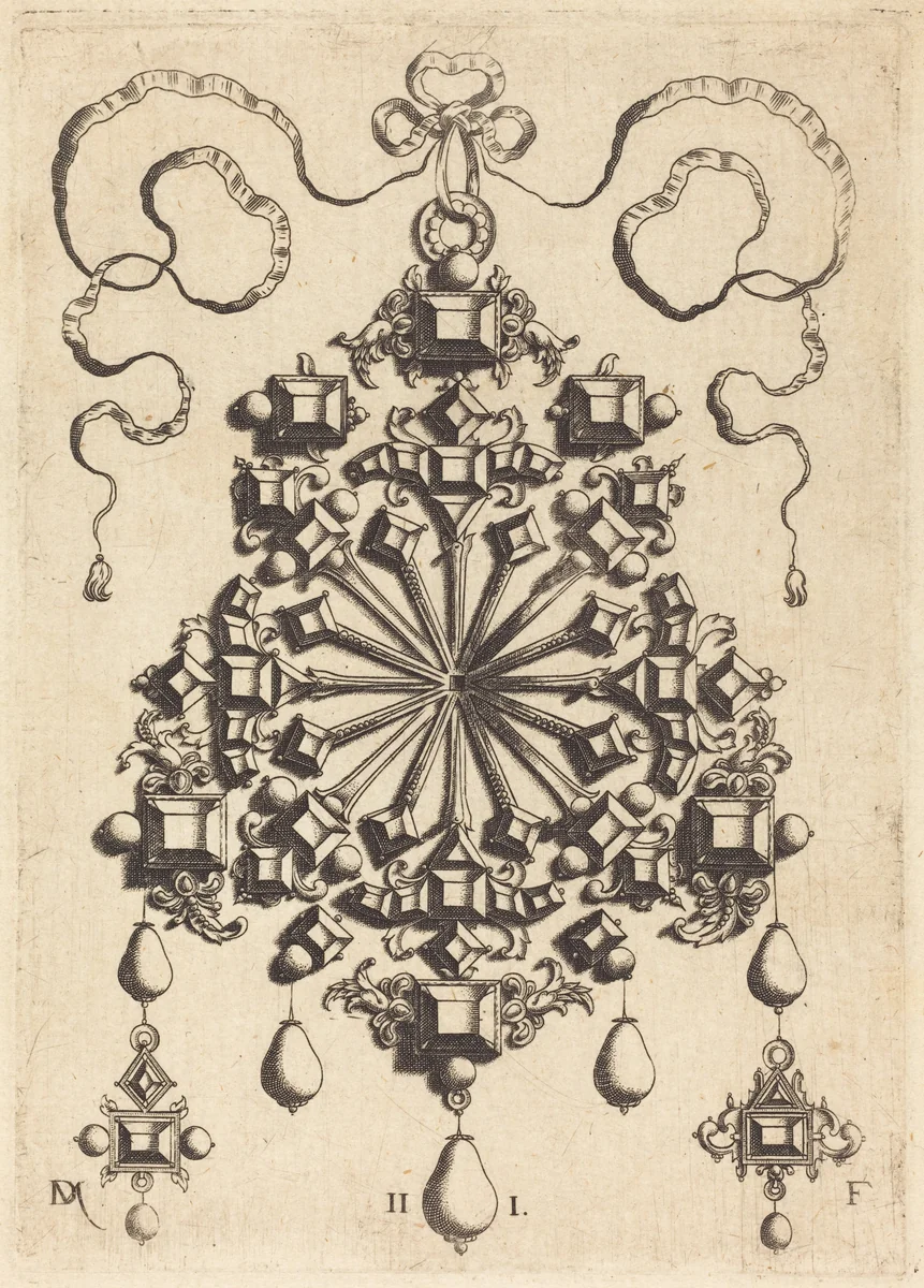 Large Pendant with Star at Centre by Daniel Mignot, print, 1516-1653
