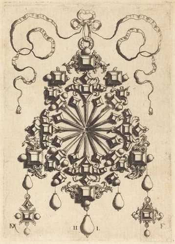 Large Pendant with Star at Centre by Daniel Mignot, print, 1516-1653