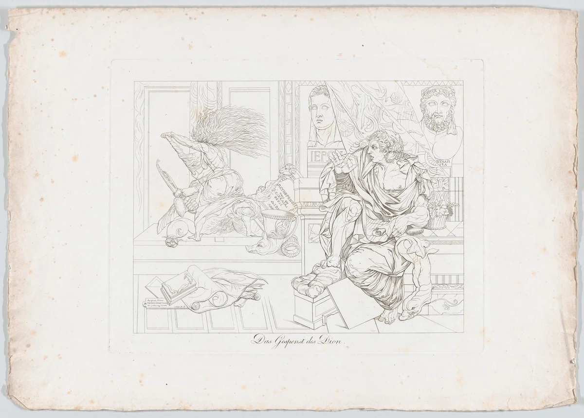 Das Gespenst des Dion (The Apparition Appears to Dion Wielding a Broom, Plutarch, Dion, 55) by Johann Heinrich Lips, print, 1806