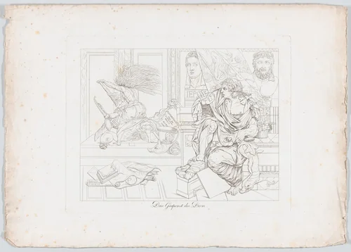 Das Gespenst des Dion (The Apparition Appears to Dion Wielding a Broom, Plutarch, Dion, 55) by Johann Heinrich Lips, print, 1806