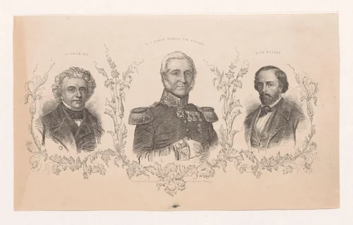 Portretten van Luigi Lablache, Huibert Gerard Nahuys van Burgst en Alfred de Musset by anonymous, print, 1831-1863