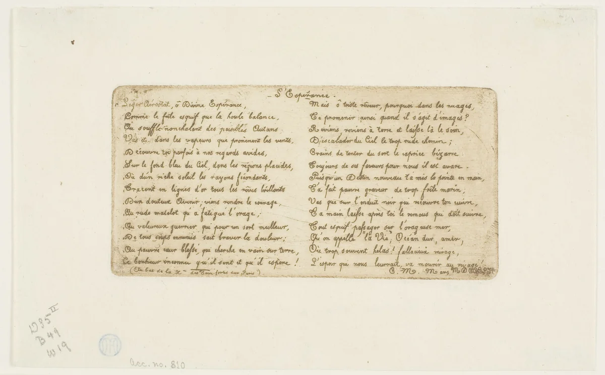 L'Esperance (verse to accompany Pont-au-Change) by Charles Meryon, print, 1854