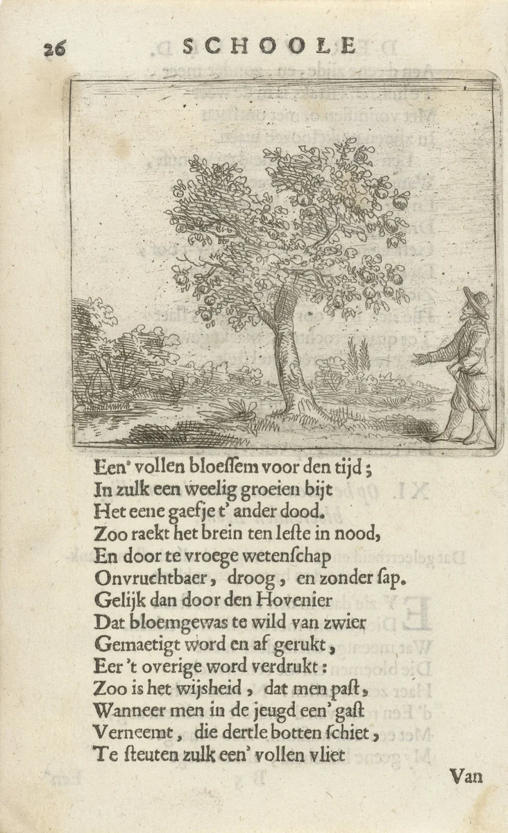 Figuur bij een appelboom by Arnold Houbraken, print, 1682
