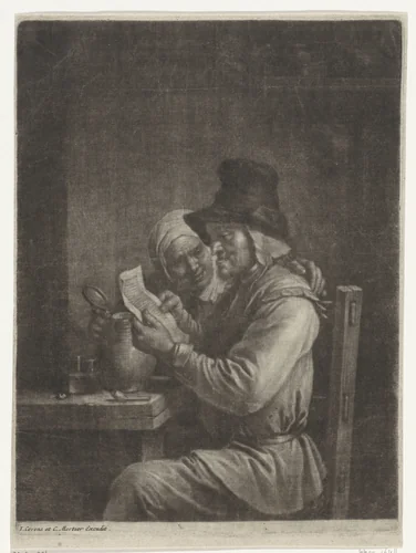Brief lezende man en vrouw by Wallerant Vaillant, print, 1658-1677