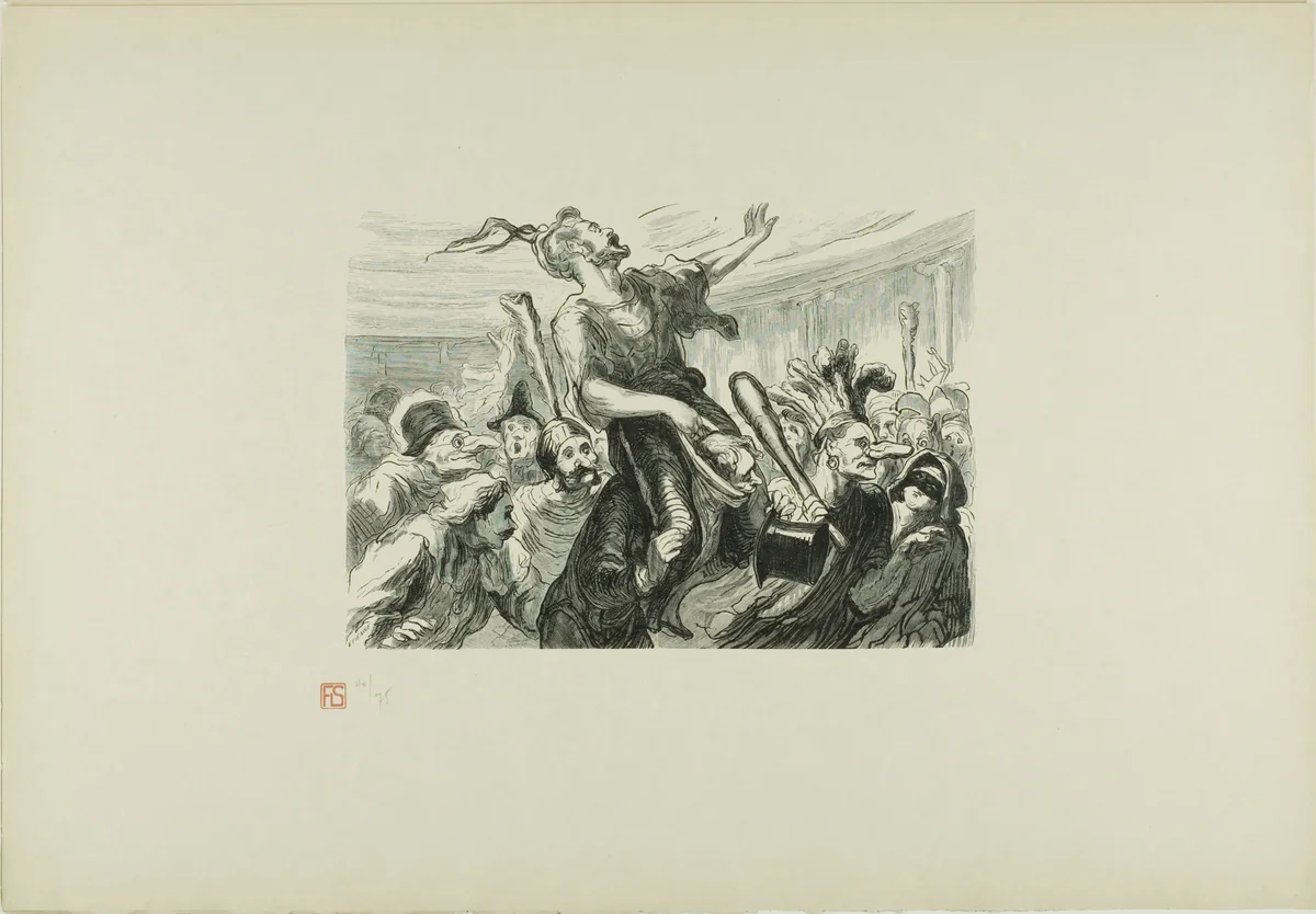 At the Opera Ball - Lent - Long live the smartly dressed crowd! by Honoré-Victorin Daumier, print, 1868